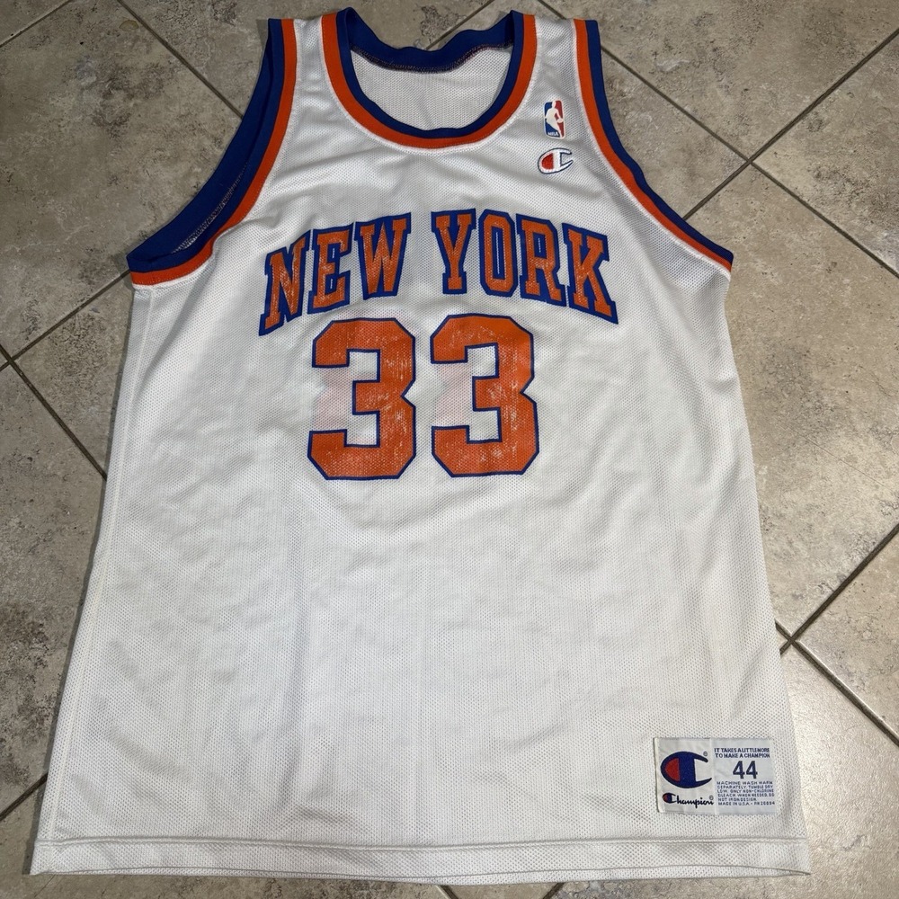Vintage 90s Champion Patrick Ewing New York Knicks White Jersey 44 NBA Finals - Picture 1 of 9